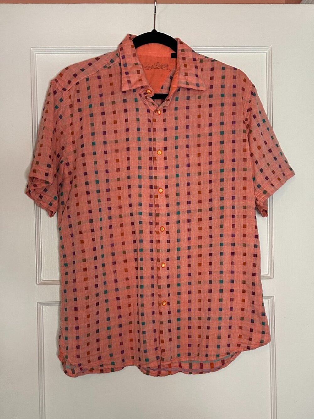 International Laundry Men's Coral Multicolor Grid Print Button-Down Size L